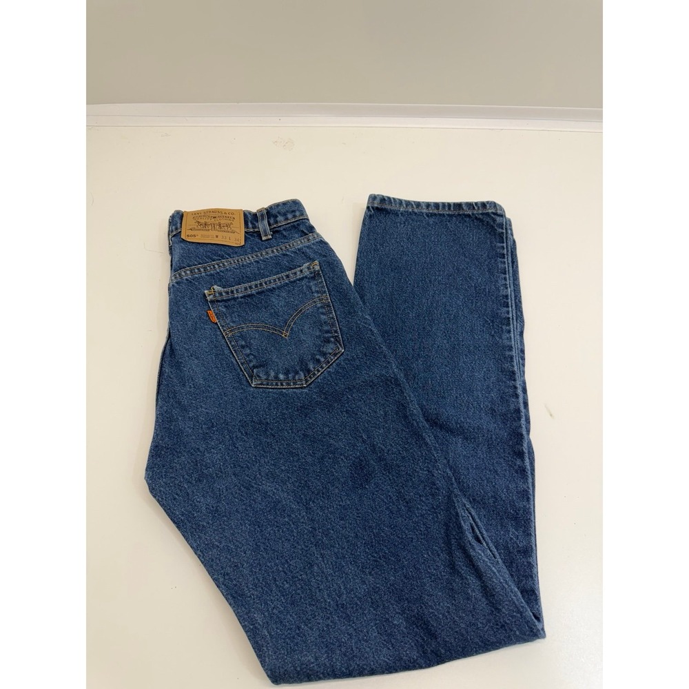 Vintage Levis 505 Jeans Mens 33x34 Blue Orange Tab Denim Made in USA Dark Wash